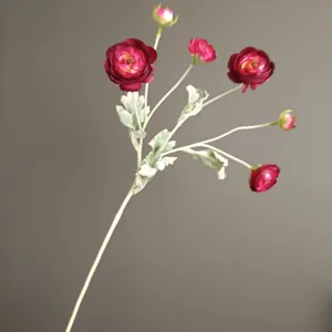 Artificial 6-head ranunculus silk flower stem for home decor, wedding and photography props.