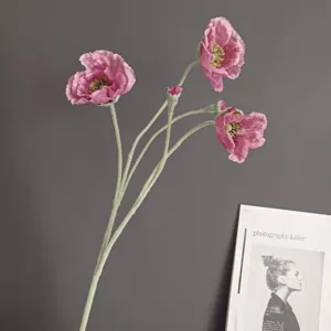 Finto ramo di fiori di papavero in velluto rosa decorazione casa minimalista nordica