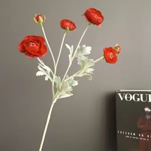 Artificial red ranunculus flower branch fake silk floral home decor wedding photography prop
