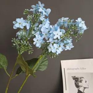 Rama artificial de flor de hortensia de crep azul para decoración del hogar y bodas.