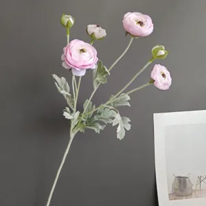 Artificial 6-head ranunculus silk flowers for home decor wedding party photography props.