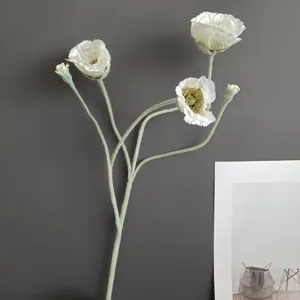 Rametto di papavero artificiale in velluto bianco decorazione per la casa stile minimalista