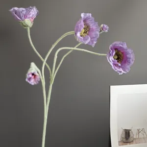 Ramo di papavero artificiale floccato decorazione per la casa minimalista nordica.