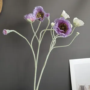 Bouquet di papaveri artificiali floccati in stile nordico per decorazioni e matrimoni.