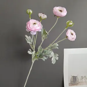 Detailed view of artificial 6-head ranunculus flower branch, perfect for home decor and photography.