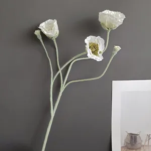 Steli di papavero artificiali floccati, decorazione per la casa minimalista nordica.