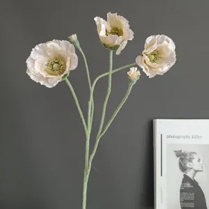 Ramo di papavero floccato artificiale per decorazione d'interni nordica e design di nozze.