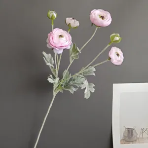 Artificial 6-head ranunculus silk flower bunch for home wedding decoration photography props.