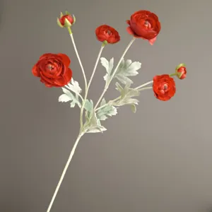 Artificial 6-head ranunculus silk flower branch for home decor wedding party decoration props