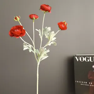 Artificial Ranunculus Silk Flowers 6-Head Fake Peony Home Decor Photography Prop