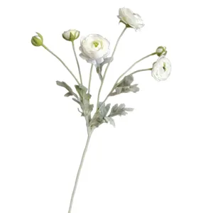 Artificial 6-head ranunculus silk flower branch for home decor, wedding props and photography.