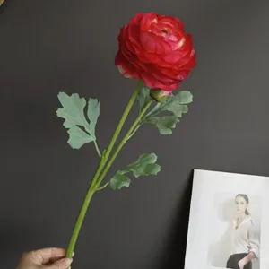 Artificial ranunculus flower detail single stem fake peony home decor photography prop.