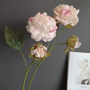 Künstlicher Vintage Pfingstrosen Blumenzweig mit Stoffbrandkanten für Heimdekoration Hochzeit.
