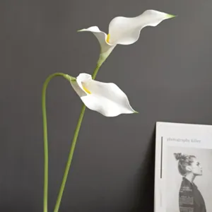 Künstliche Calla Lilie Blume Detail, elegante weiße Blumendekoration für Heiminneneinrichtung.