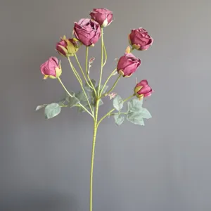 Artificial fabric rose flower detail, vintage dark red color, premium craft for home decoration.