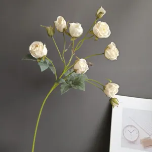Artificial white rose branch 10 heads silk flowers Nordic home decor wedding floral design