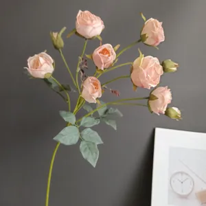 Artificial rose flower branch 10 heads pink fabric fake flowers for home decor wedding