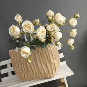 Artificial Rose Flower Single Branch 10-Heads Crepe Silk Rose Fake Flowers Nordic Style Home Wedding Party Decoration