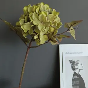 Ramo di ortensia californiana vintage artificiale, decorazione floreale verde realistica per casa.
