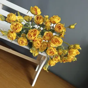 Artificial yellow rose bouquet 10 heads faux silk flowers for Nordic home decor wedding.