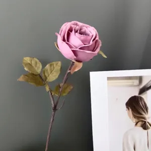 Flor de rosa artificial tallo unico planta falsa rosa para la decoracion interior
