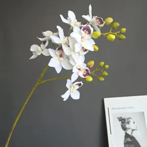 Dettaglio dello stelo di fiore di orchidea phalaenopsis artificiale, fiore bianco decoro.