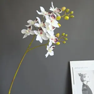 Dettaglio ramo di orchidea Phalaenopsis artificiale, fiore al tatto reale per decorazioni.