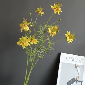 Artificial wild flower daisy bouquet, yellow flower branch for home decoration and photography prop.