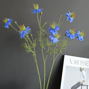 Artificial blue flower bouquet prop home decor realistic wild flower stem fake floral arrangement