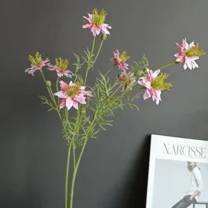 Artificial pink wildflower daisy bouquet, elegant home decor flower stem for photo prop detail