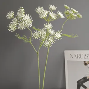 Artificial white lace flower fennel bouquet fake floral for home decor wedding arrangement