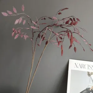 Artificial oat grass branches red glitter floral stems for Nordic home decor wedding design