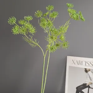 Detailed view of artificial dill flower branch, green floral arrangement for modern home decor.