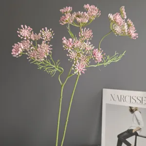 Artificial pink lace flower detail, delicate fennel floral stem for home decoration