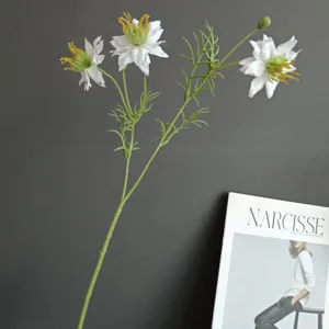 Artificial wild daisy flower detail view, white botanical home decor prop for interior styling.