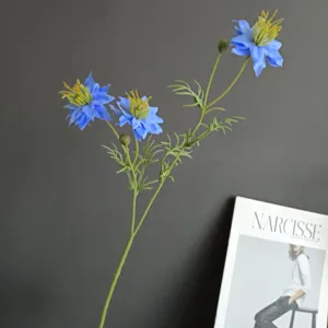 Artificial blue flower detail branch, elegant home decor and photography prop styling.