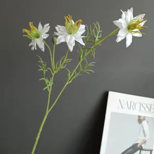 Artificial white Nigella flower stem daisy home decoration photography prop detail view