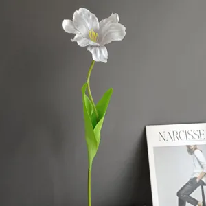 Flor de tulipán artificial tallo único vista de cerca para decoración de interiores