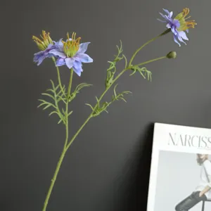 Artificial wildflower branch blue Nigella fake flower home decor photography props floral