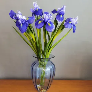 Bouquet de fleurs d'iris artificielles en vase en verre pour décoration d'intérieur et accessoires