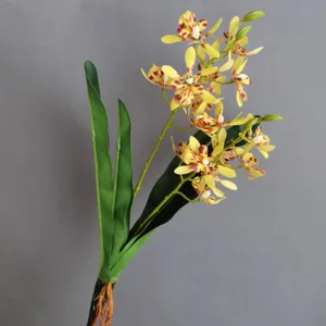 Artificial Orchid Detail Shot Yellow Spotted Flower Simulation Plant for Home Hotel Decor