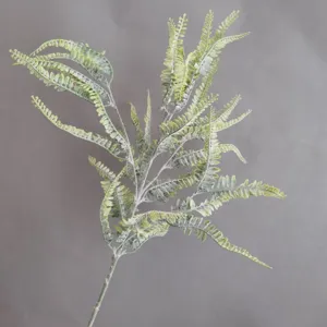 Artificial flocked Boston fern leaf single stem close-up for floral arrangement home decor