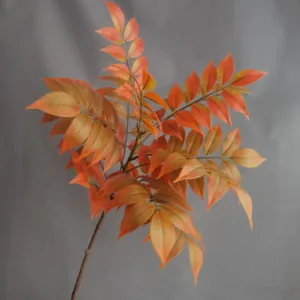 Rama de hojas de otoño artificiales para decoración del hogar, paisajismo hotelero, tono naranja.