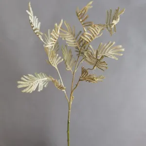 Artificial fishbone pine leaf branch, golden decorative plant for home decor wedding bouquet.