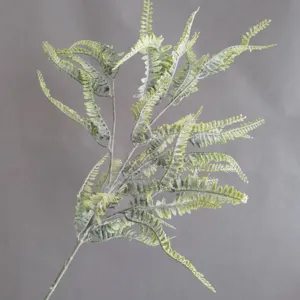 Artificial flocked fern leaf single branch for home decor, wedding floral arrangement detail.