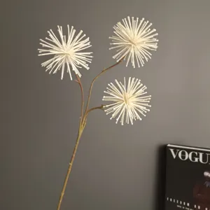 Künstlicher weißer Löwenzahn Stachelball Blumenzweig für Haus Hochzeit Deko Pflanze.