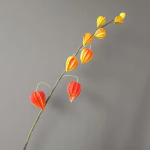 Vue de détail rapprochée de cette jolie branche artificielle de physalis orange.