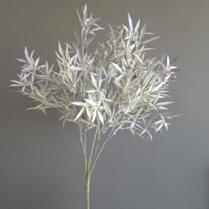 Detailed view of artificial 5-forked flocked grass branch, perfect for home and floral decor.
