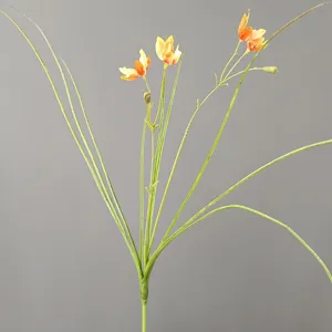 Artificial flower branch with orange blossoms and green stems for home decor and props.