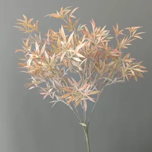 Artificial 5-fork frosted lucky clover branch, pink-orange foliage for home wedding decor.